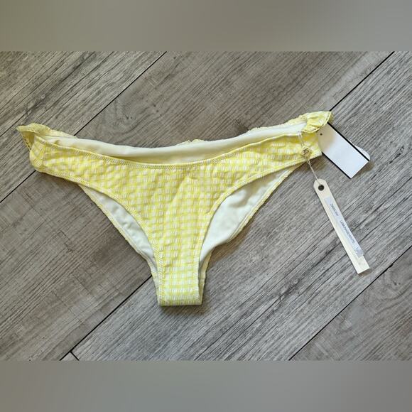 NEW $185 Jonathan simkhai lemonade yellow white gingham bikini bottoms sz large - Picture 2 of 7